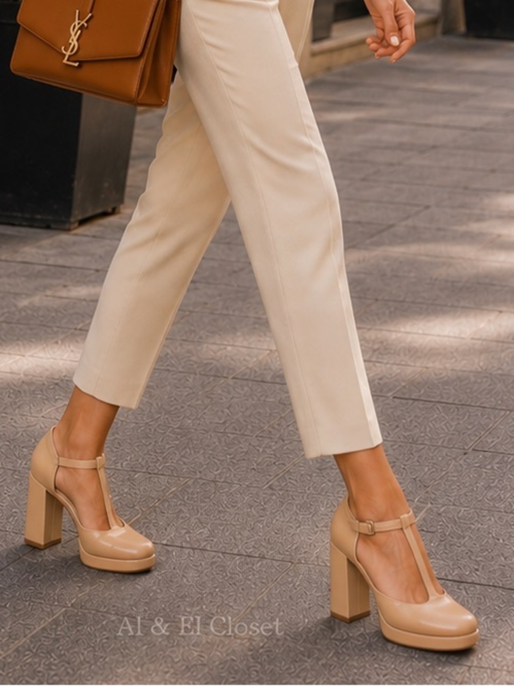 POP Worthy Nude Vegan T-Strap Platform Heels | Size 9 M | New With Tag